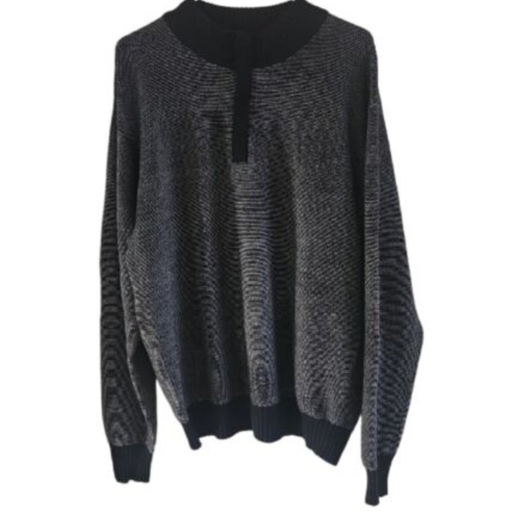 Peter Millar Black Textured Extrafine Italian Merino Wool 1/4 Zip Sweater XL